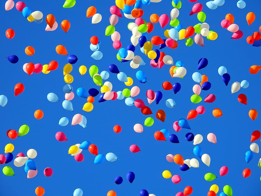 voador, balões, ar, no ar, balão, festa, carnaval, mover-se, céu, aniversário