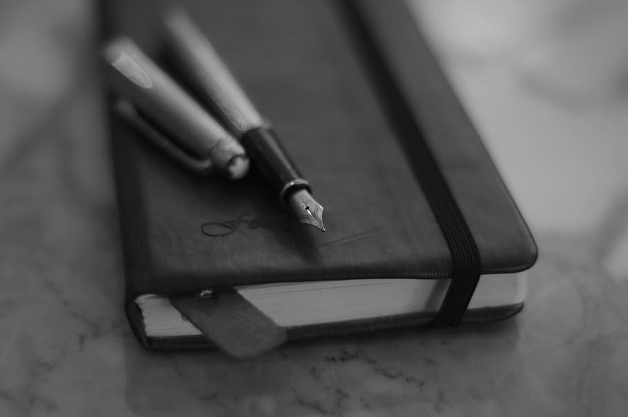 fountain pen, notebook, classic, meisterstuck, pen, indoors, table, still life, writing instrument, close-up