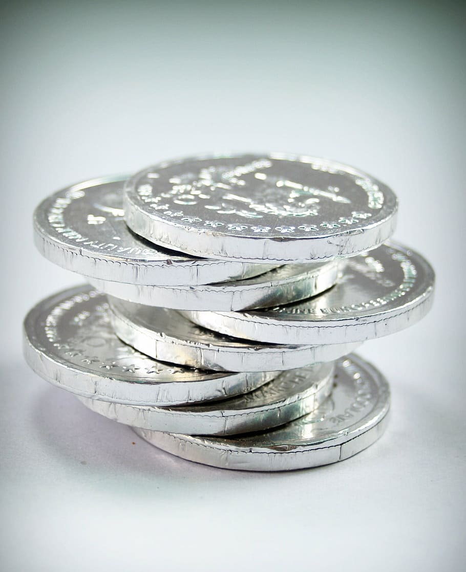 round silver-colored coins, coin, gold, cash, isolated, tower, economy, rate, business, income