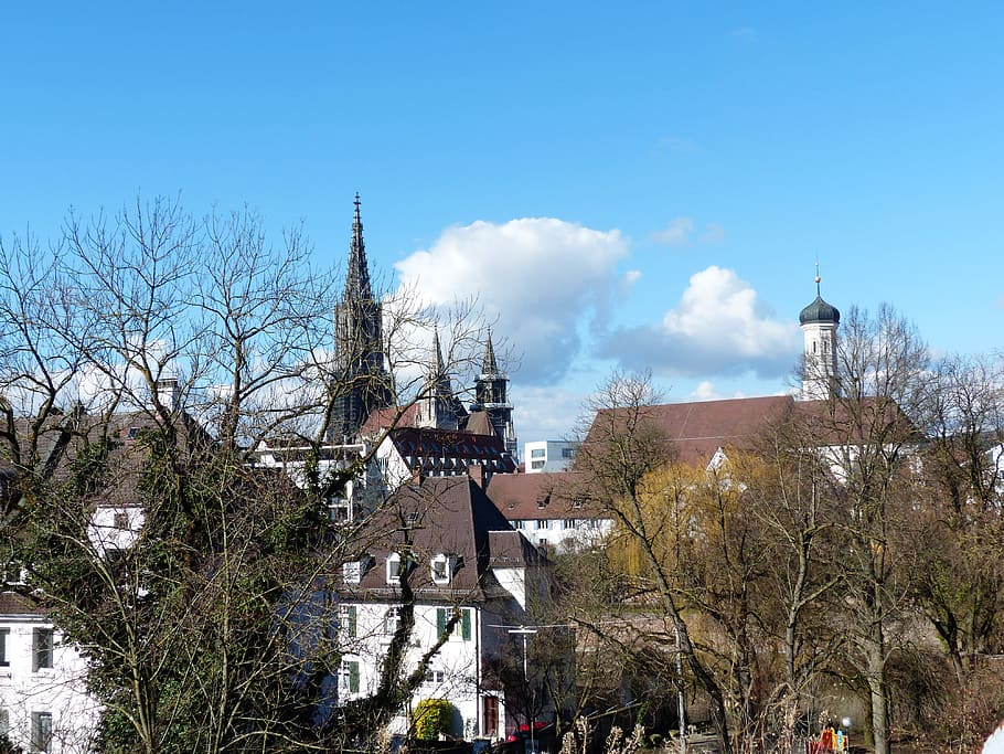 Ulm Cathedral, Cathedral, City, City View, Steeple, ulm, sky, roofs, sun act, city panorama, spire