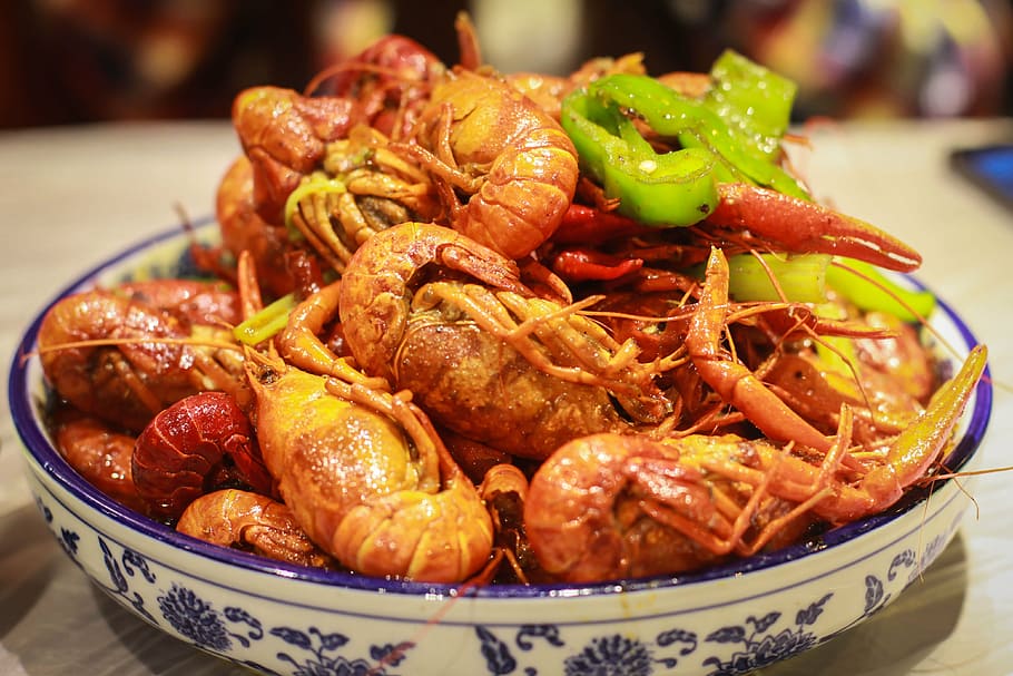 crawfish dish, crayfish, chinese dishes, shanghai, china, lobster, gourmet, supper, food, food and drink