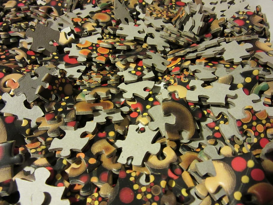 puzzle, berbagi, penuh warna, potongan puzzle, kekacauan, masalah, solusi, teka-teki, latar belakang, sekelompok besar objek
