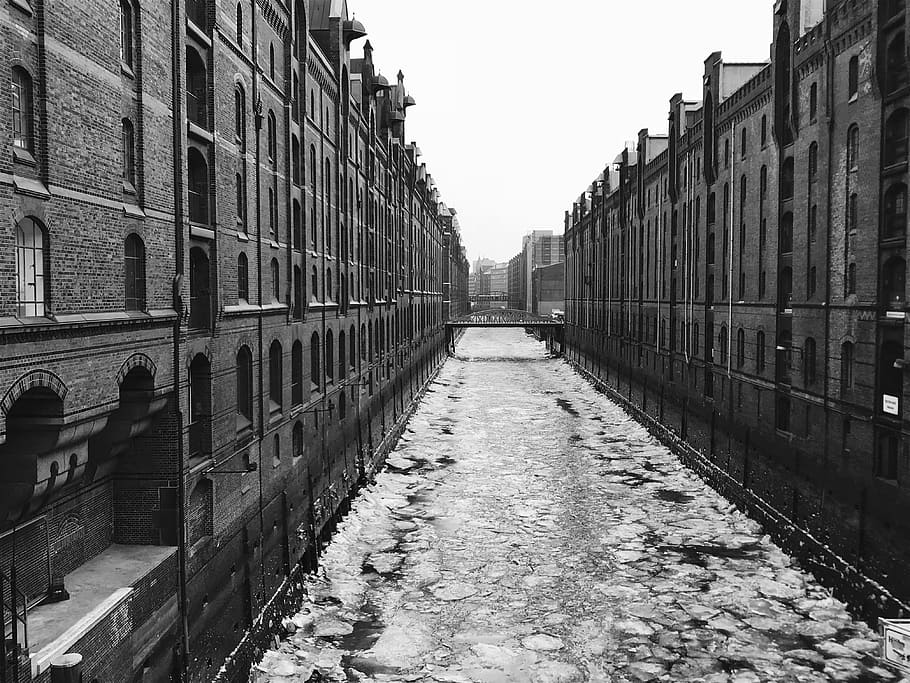 port, elbe, hamburg, water, speicherstadt, winter, architecture, building exterior, building, built structure