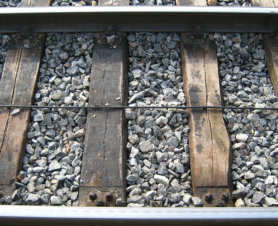 trilhos, pedras, seção, cabo, ferrovia, sólido, ninguém, arquitetura, faixa, via férrea