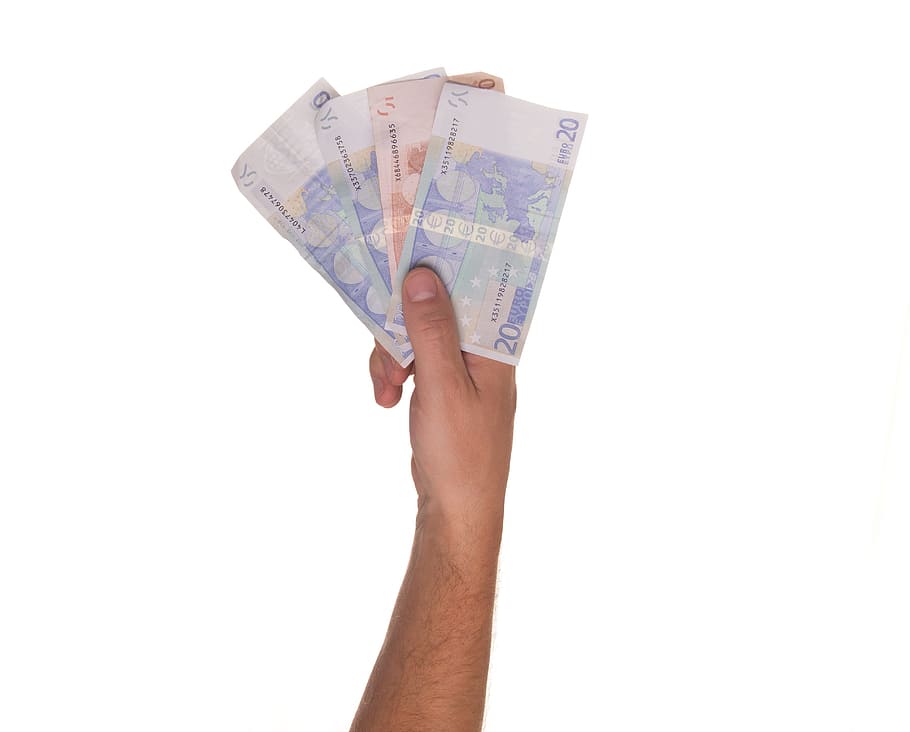 person, holding, four, banknotes, Euro, Money, Cash, Borrowing, Loan, pay