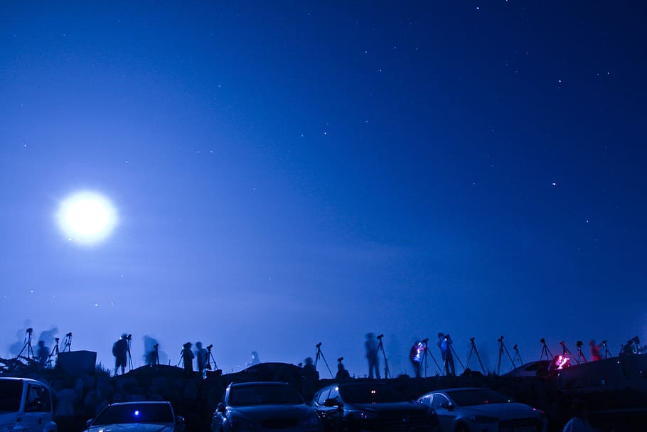 people, taking, sky, the night sky, shooting star, observatory, star, starlight, night view, shiny
