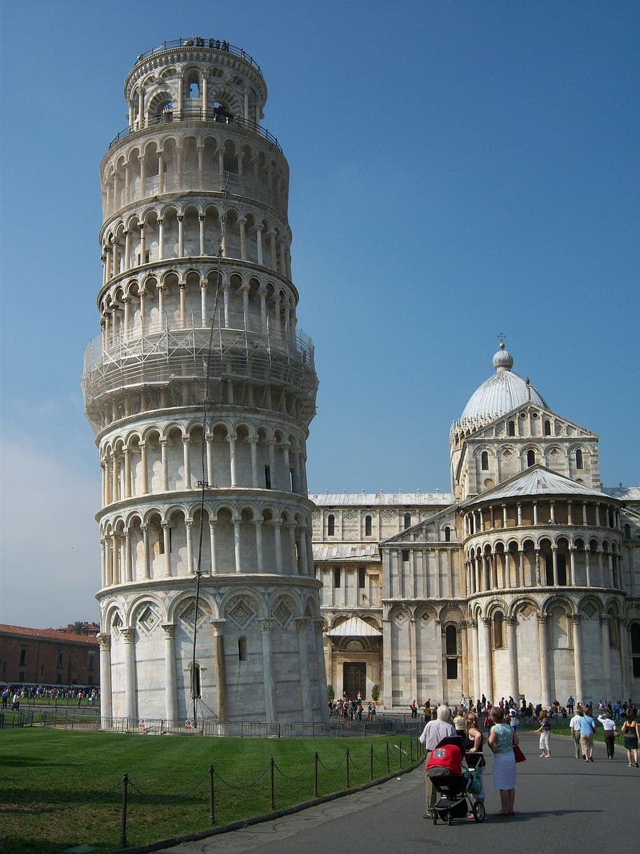 italy, leaning tower of pisa, leaning tower, tower, tourist attraction, landmark, pisa tower, pisa, architecture, built structure