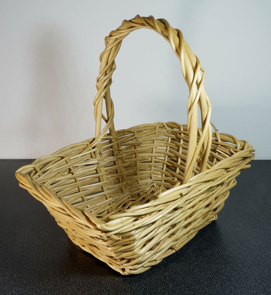 brown, wicker basket, black, tabler, basket, wicker, wood, empty, picnic, shopping