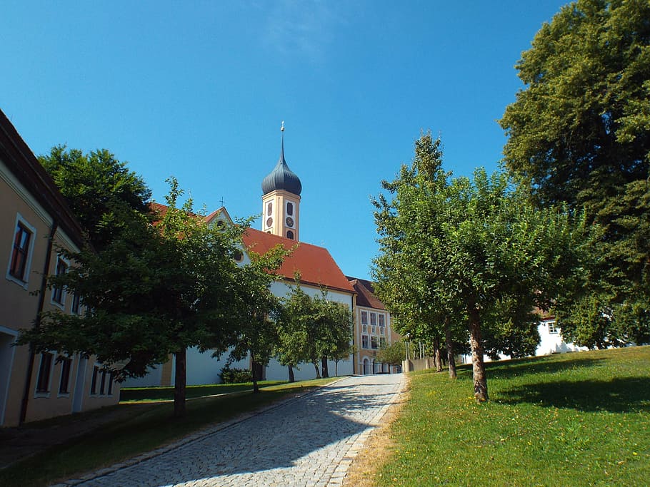 oberschönenfeld, abbey, church, monastery, religion, cistercian nunnery, plant, tree, architecture, building exterior