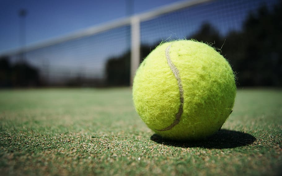 green tennis ball, macro, court, yellow, net, sport, game, leisure, recreation, play
