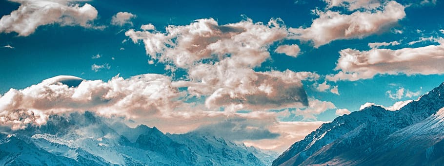 mountain range, partially, cloudy, skies, white clouds, blue sky, daytime, landscape, scenic, banner