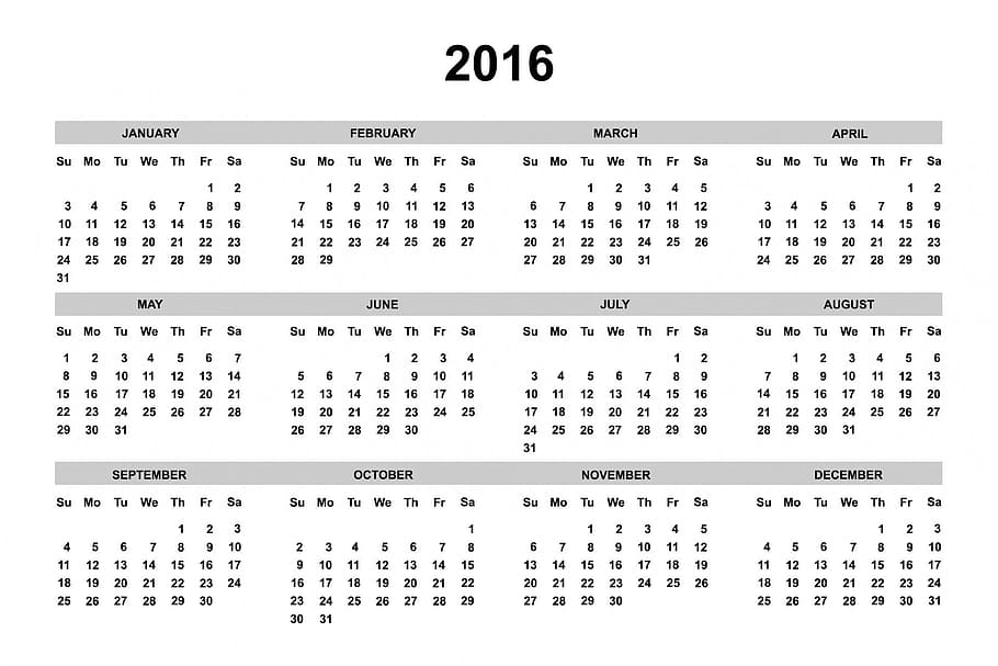 Calendario 2016, calendario, 2016, año, plantilla, fecha, día, mes, organizador, semana