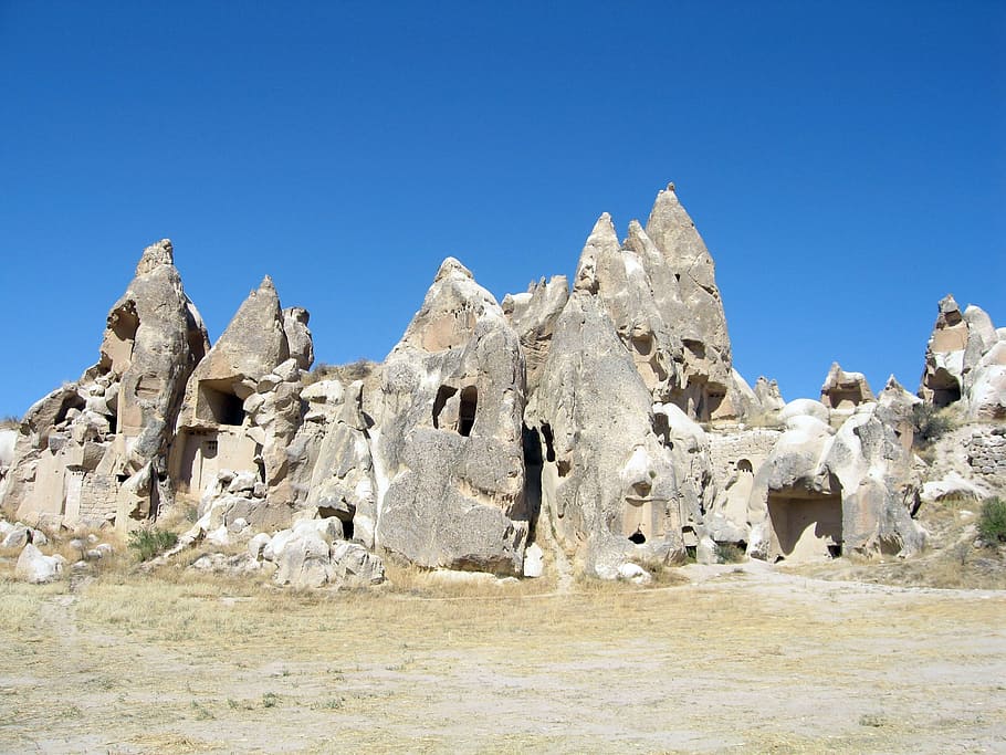 cappadocia, gua, goreme, kalkun, batu pasir, perjalanan, kuno, pemandangan, unesco, sejarah