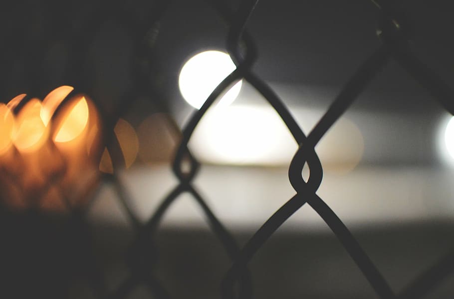 white, yellow, camera lights effects, cyclone fence, chainlink, fence, metal, wire, chain, security