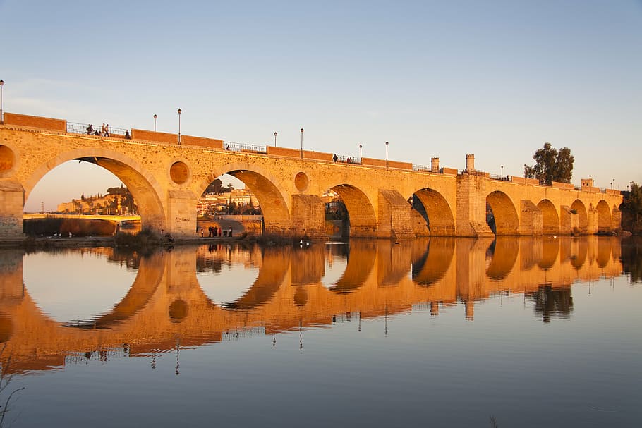 bridge, badajoz, guadiana, sunset, river, architecture, reflection, bridge - Man Made Structure, europe, famous Place