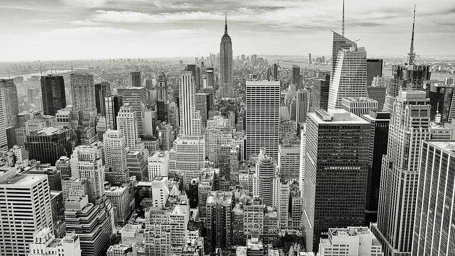 Foto en escala de grises, Nueva York, escala de grises, foto, York, Manhattan - Nueva York, Estados Unidos, rascacielos, Skyline urbano, Blanco y negro