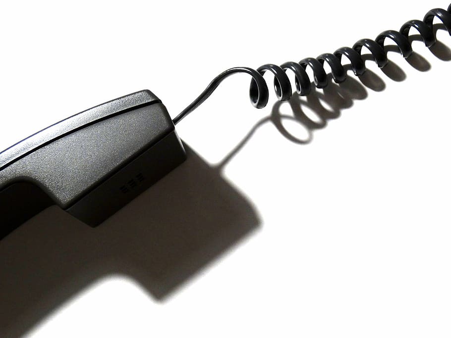 black telephone, phone, communication, spiral cable, connection, light and shadow, single Object, equipment, isolated, technology