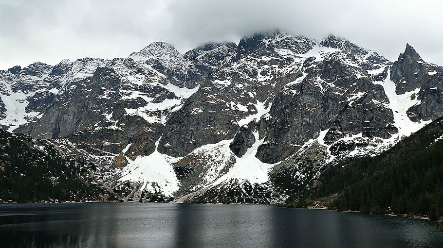 Montañas, Tatry, Morskie Oko, los altos tatras, paisaje, parque nacional, reflejo, nieve, montaña, lago