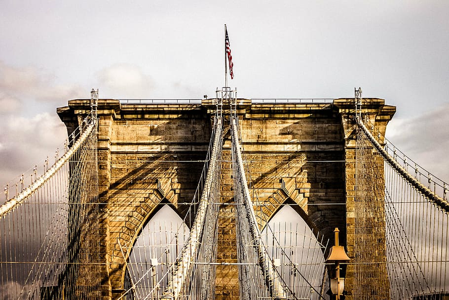 bandera de estados unidos, puente de brooklyn, nuevo, york, puente, nueva york, estados unidos, américa, brooklyn, manhattan