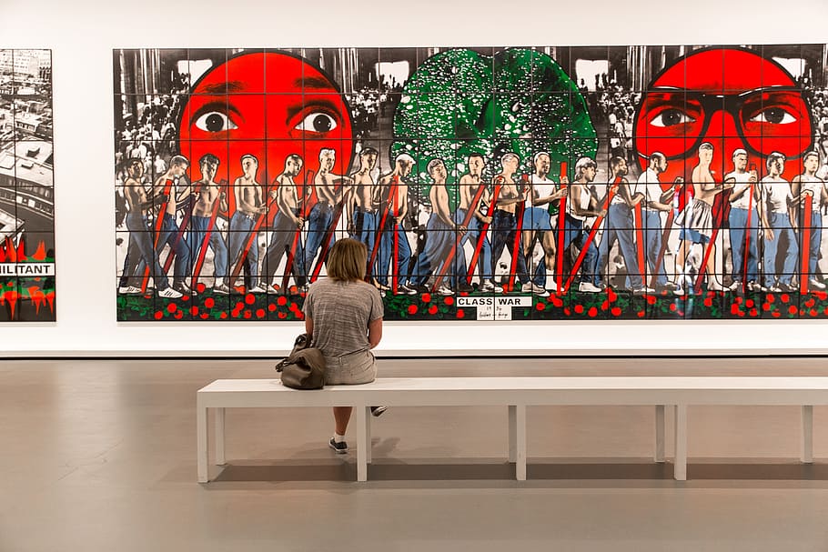 wanita, duduk, modern, galeri seni, galeri seni modern, Paris, Perancis, orang-orang, seni, eropa