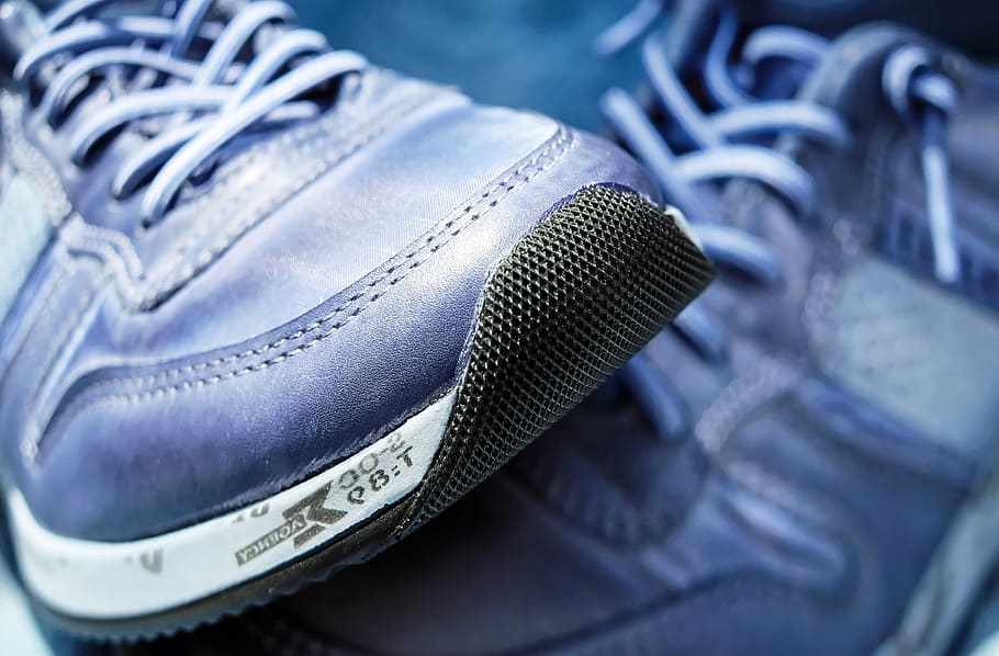 pair, blue, athletic, shoes, sport shoe, running shoe, shoe, blue jeans, rubber sole, black
