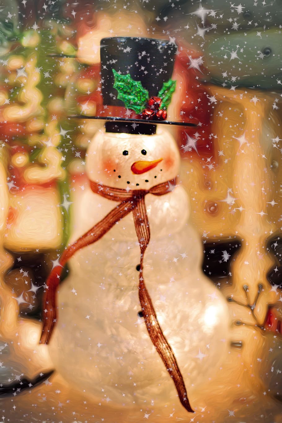 snowman figurine, snowman, christmas, winter, xmas, holiday, celebration, snow, decoration, glowing