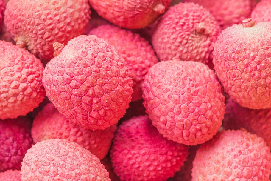 round, pink, fruit lot, lychee, fruits, food, fruit, eat, healthy, red