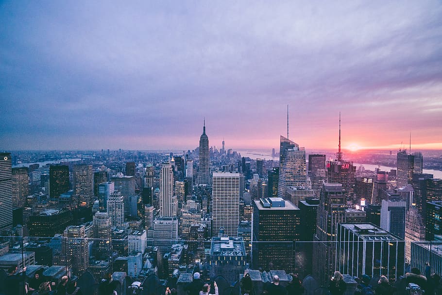 New York, NYC, kota, perkotaan, pusat kota, bangunan, pencakar langit, naik tinggi, menara, kaki langit
