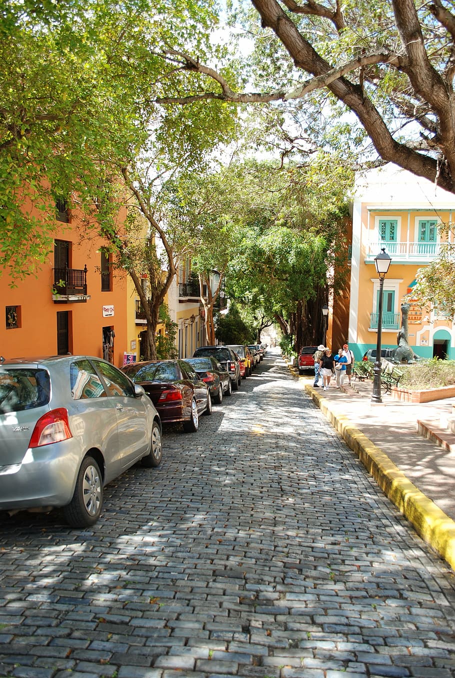 old san juan, cobblestone streets, puerto rico, caribbean, cobblestone, vibrant, car, motor vehicle, mode of transportation, tree