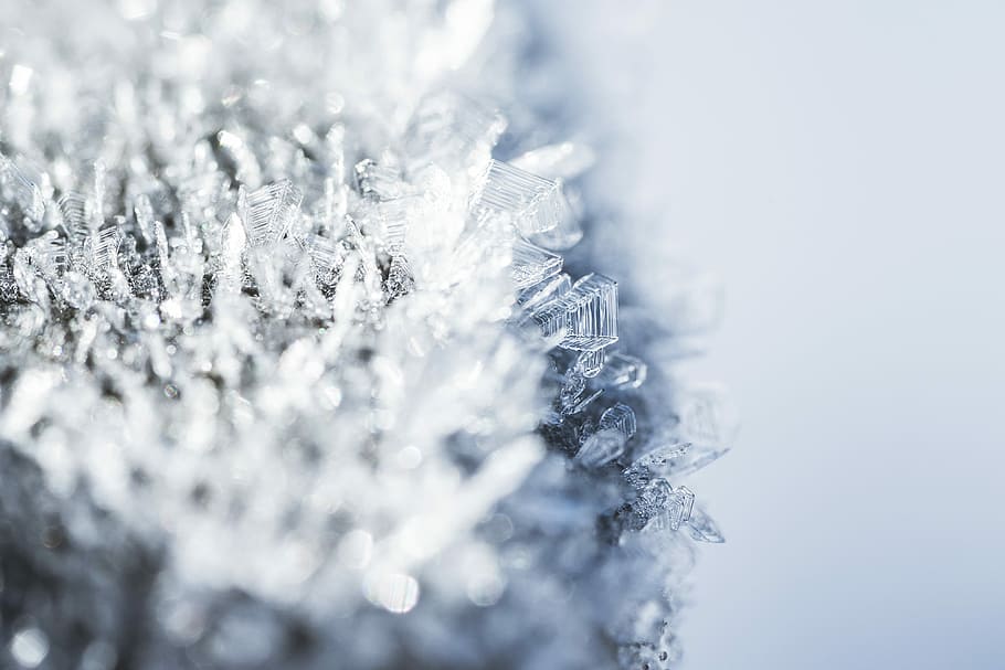 morning hoar frost, close, Morning, Hoar Frost, Frozen, Snowflakes, Close Up, abstract, blue, cold