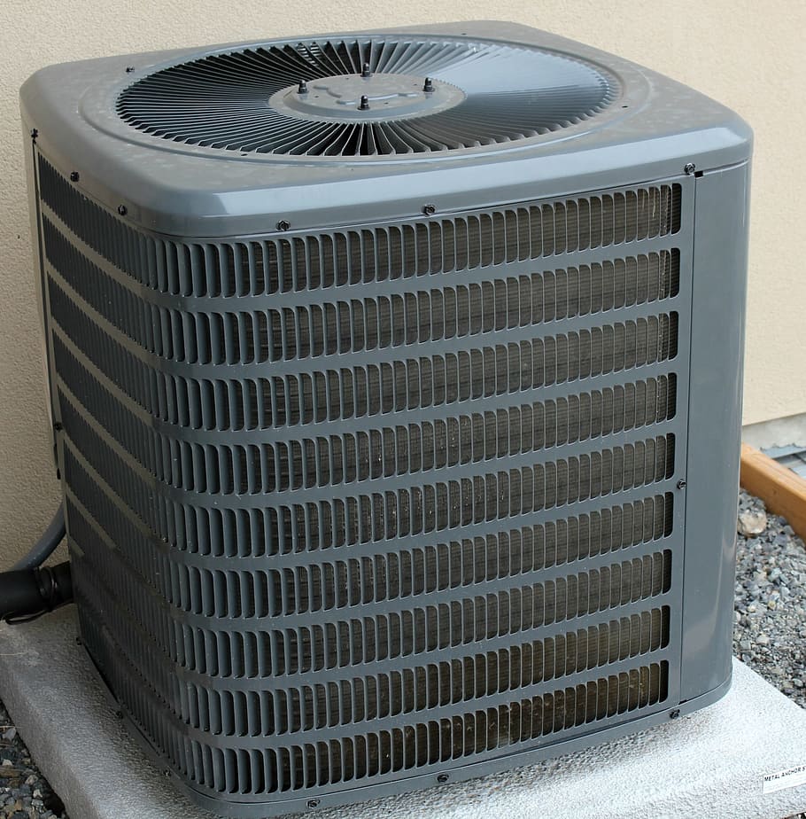 gris, condensador de aire, concreto, superficie, aire acondicionado, sistema, hogar, equipo, caliente, frío