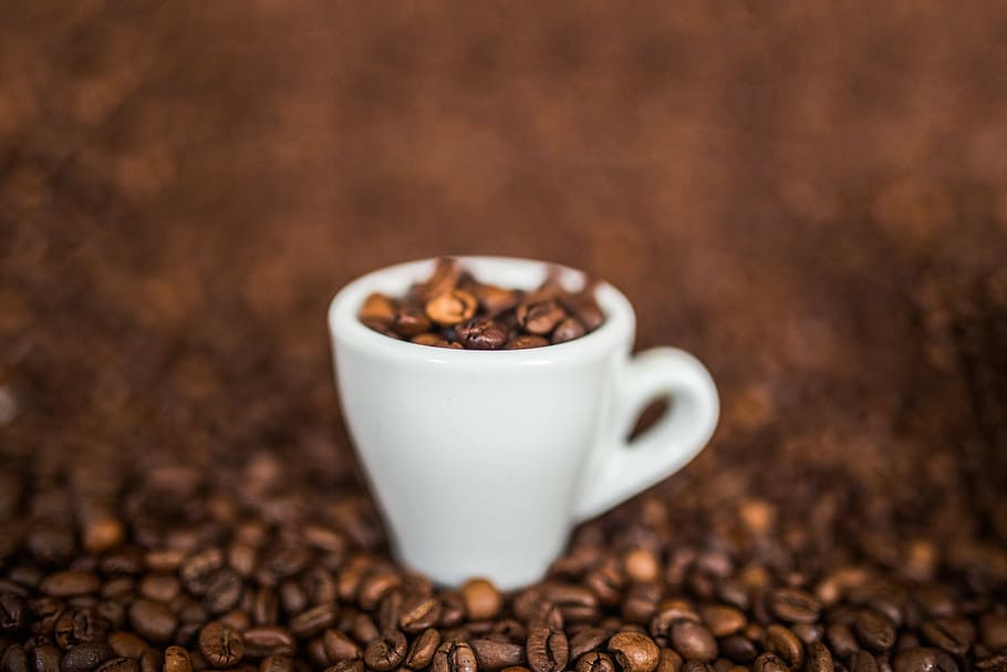 blanco, taza de té, granos de café, café, frijoles, espresso, taza, bebida de café, taza de café, grano de café tostado