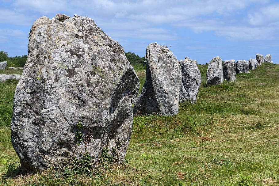 menhir, pierre, carnac, keberpihakan ménec, brittany, mégalithisme, padat, batu, langit, batu - objek