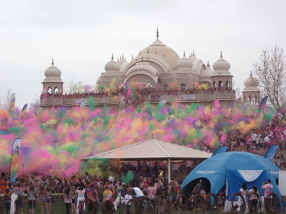 holi, indian, color, traditional, asia, colors, colorful, temple, krishna, built structure