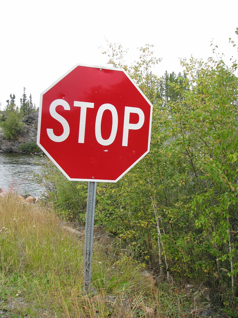 Stop, Sign, Road, Yellowknife, stop, sign, red, text, stop sign, communication, warning sign