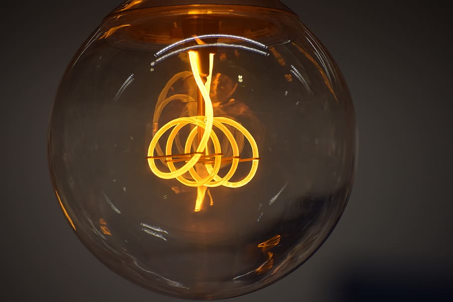 Lamp, Burning, Light, illuminated, light bulb, filament, lighting equipment, electricity, close-up, transparent