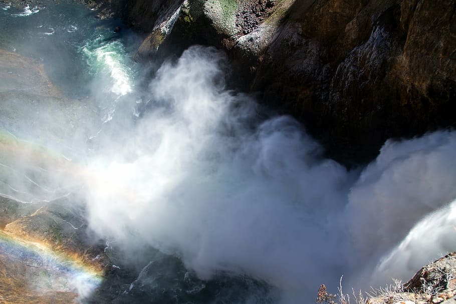 Parque Nacional de Yellowstone, Lower Falls, cascada, Wyoming, Estados Unidos, cañón, naturaleza, río, corriente, agua