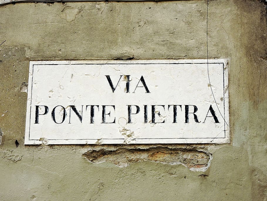 cartel, via, ponte de pedra, itália, texto, comunicação, escrita ocidental, característica de construção de parede, placa, ninguém