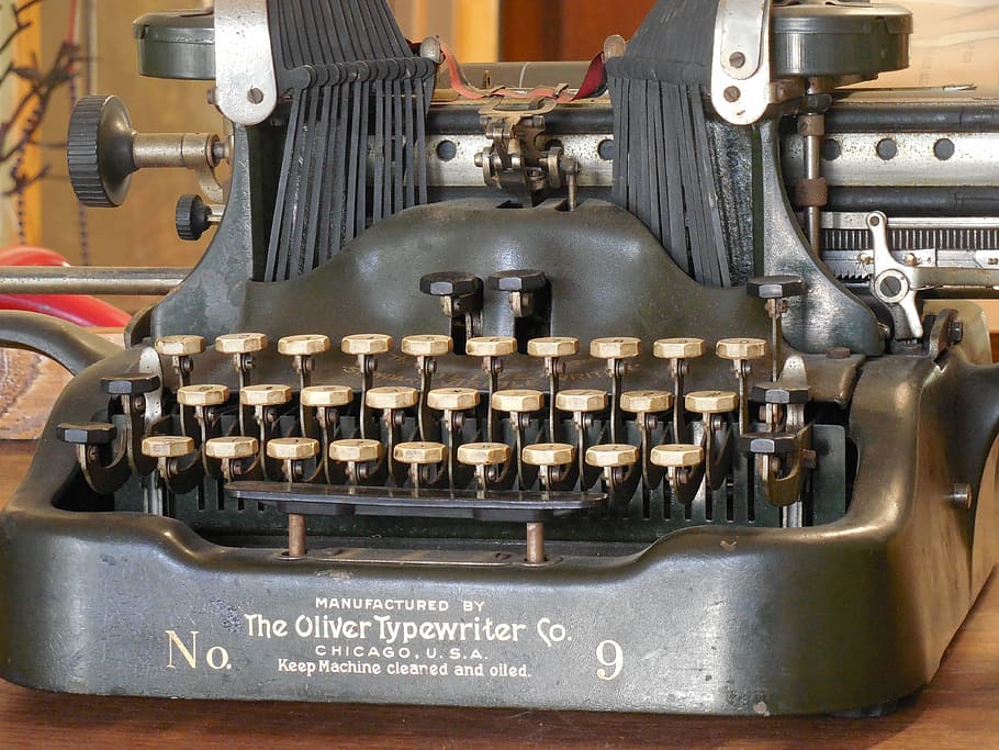 teclas, máquina de escrever, velho, vintage, retrô, tipo, preto, branco, metal, letra