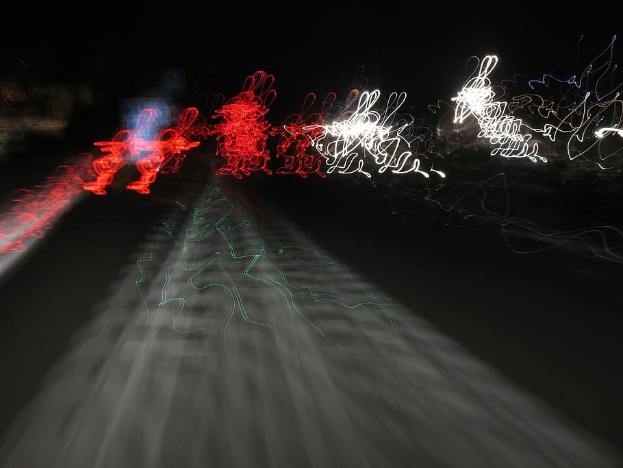 Motorway, Freeway, Highway, Lalu Lintas, cara, malam, lampu, kelinci, abstrak, latar belakang