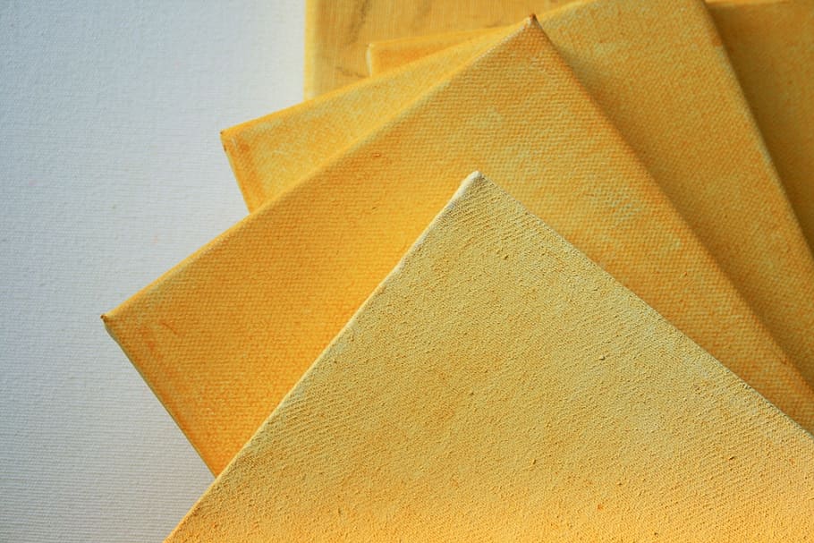 canvas, stretched, art, prepared, wash, yellow ochre, yellow, paper, close-up, indoors