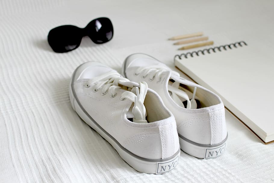 pair, white, low-top sneakers, textile, Shoes, Pack, Holidays, Sunglasses, summer, holiday