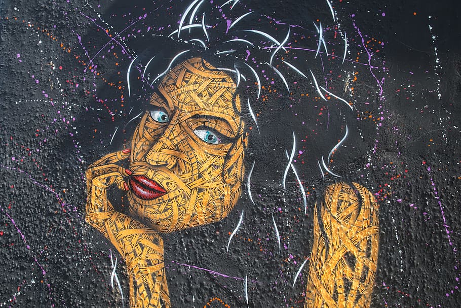 depicting, late, singer, Street art, Amy Winehouse, urban, graffiti, spooky, human body part, portrait