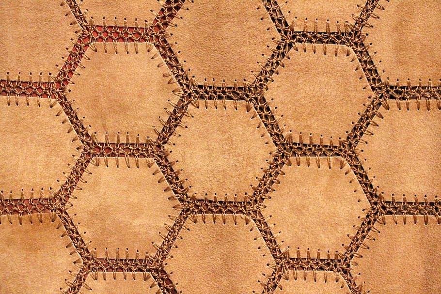 brown suede textile, suede, fabric, hexagon, tan, soft, pattern, sew, six, honeycomb