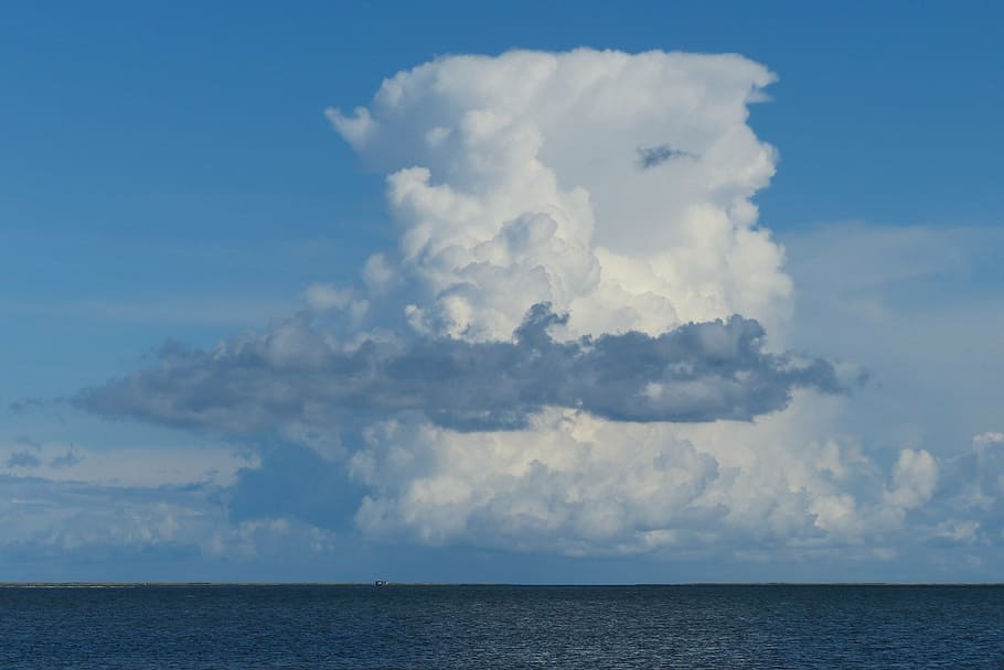 cumulus nimbus, thundercloud, menara awan, awan, bentuk awan, awan musim panas, laut, langit, denmark, swedia