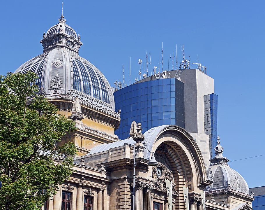 bucharest, roof landscapes, antique, modern, bank, historically, dome building, glass dome, hood, portal
