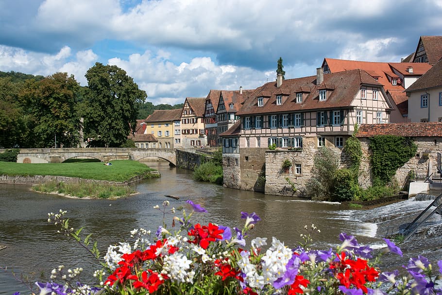 schwäbisch hall, cities, truss, old town, middle ages, historically, city view, river, romantic, southern germany