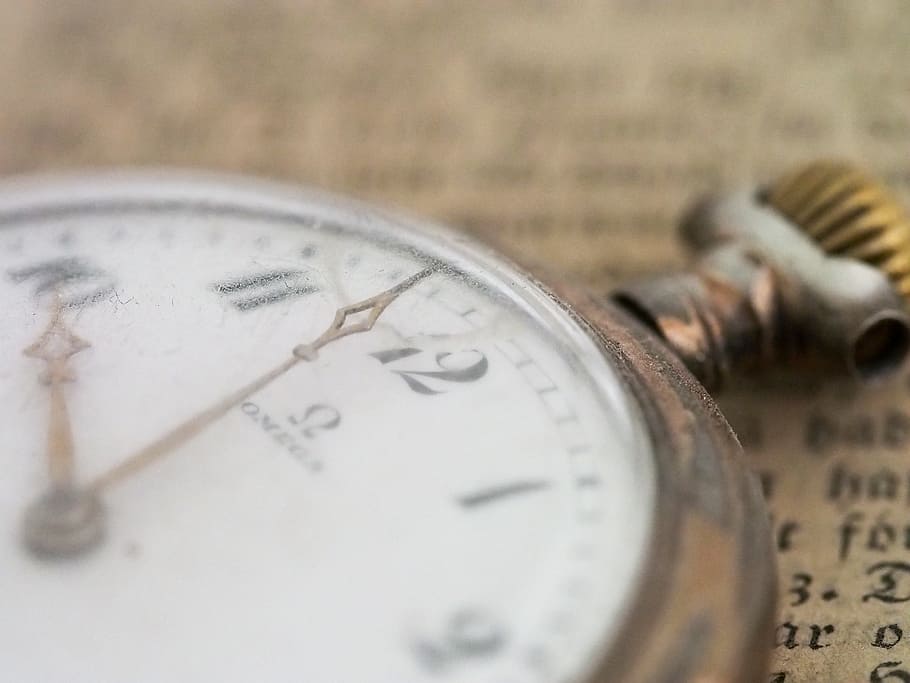 closeup, selective, focus photography, gold-colored pocket, watch, pocket watch, time, hour, minute, second