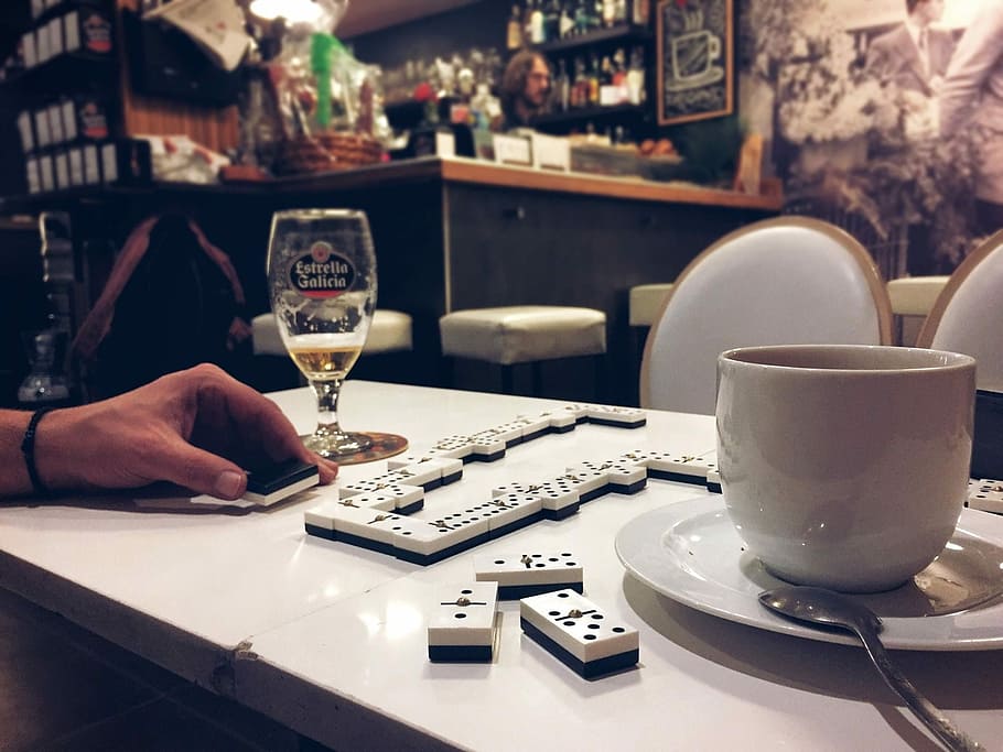 Coffee, Domino, Bar, Hand, Beer, Game, beer, game, table, one person, food and drink