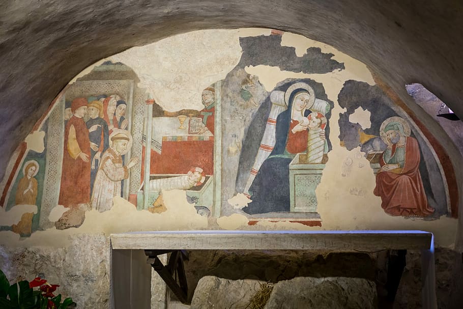 nativity, painted, wall, Nativity Scene, Manger, Christmas, Jesus, christ, bethlehem, scene